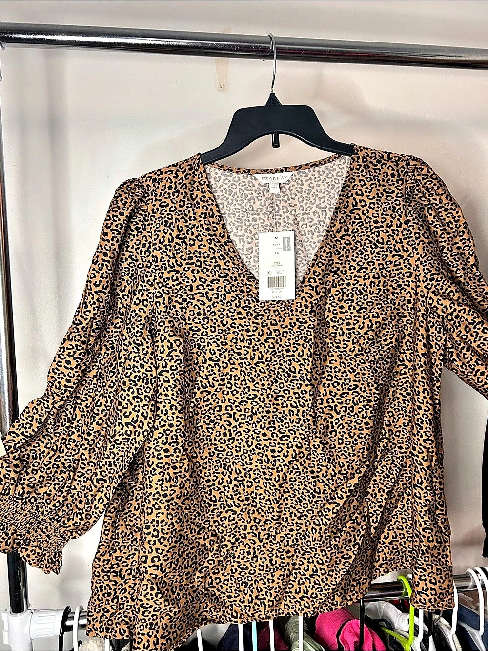 Crown & Ivy 3035WCI Leopard Print Blouse Size 1X NWT